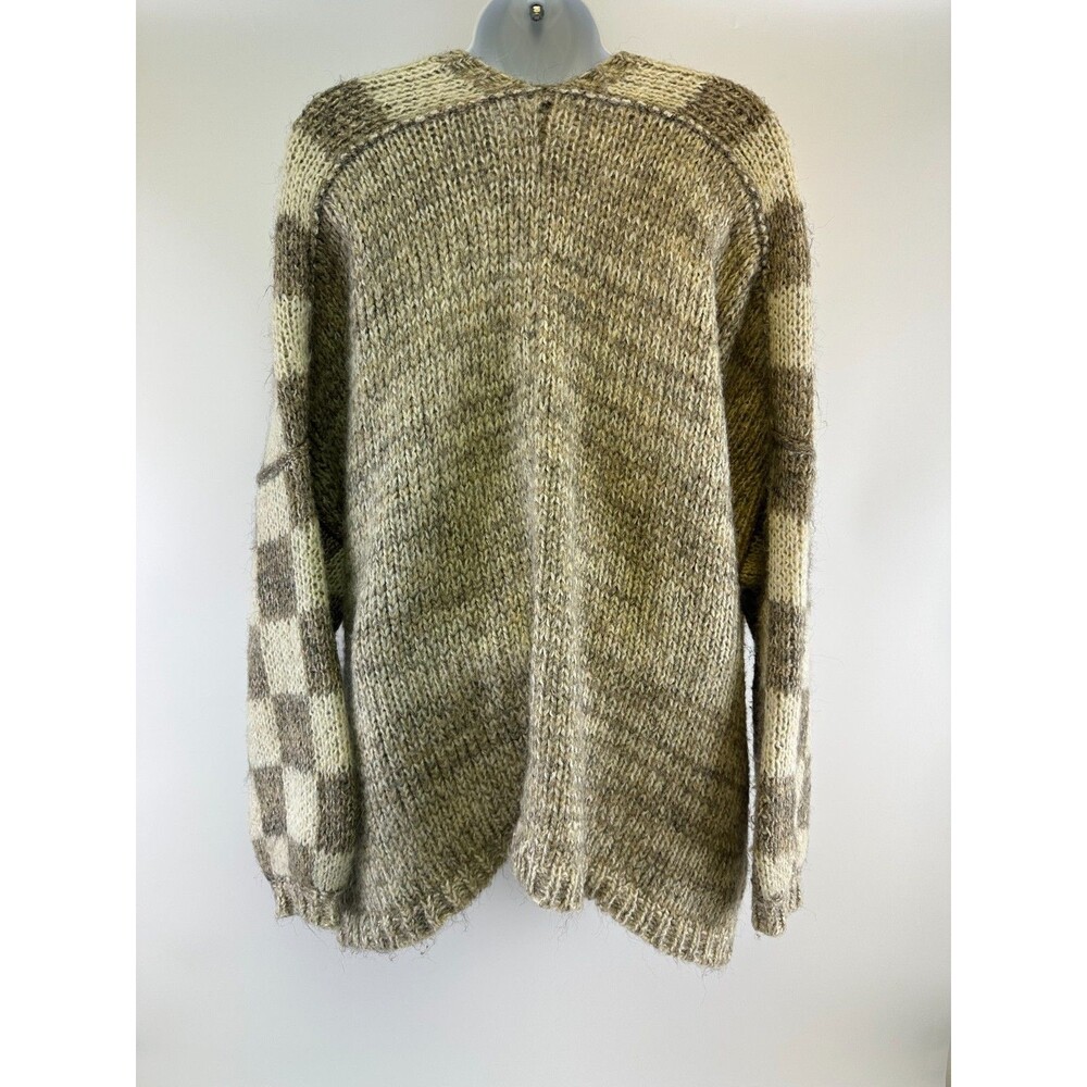 Grade And Gather Checkered Sweater Cardigan Open Chunky Heavy Knit Small Medium - Picture 8 of 16